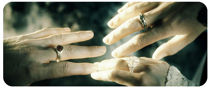 The three Elf rings of power (from the LoTR movies). 