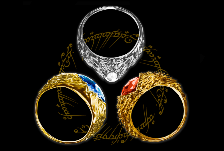 The three Elven Rings of Power...we're not sure who to credit with the artwork. If you know, let us know in the comments. Vilya, Nenya, and Narya.